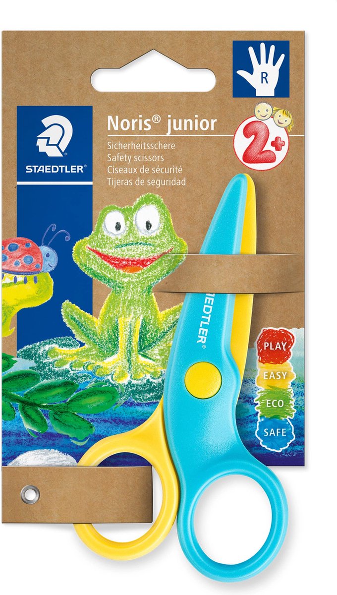 Staedtler kinderschaar Noris Junior | ft 10 cm | rechtshandig | RVS | geel/blauw | blister van 1 stuk